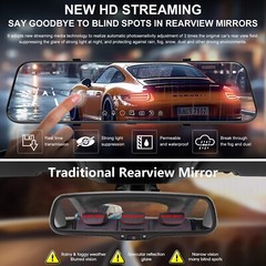 4K 10″ Dual Dash Cam Car Rear Mirror View Backup Dual Camera Night Vision IPS