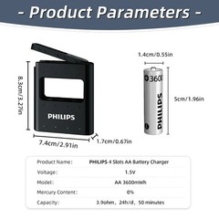 PHILIPS Rechargeable Lithium AAA Batteries with Fast Charger 8 Pack 1.5V 1300mWh