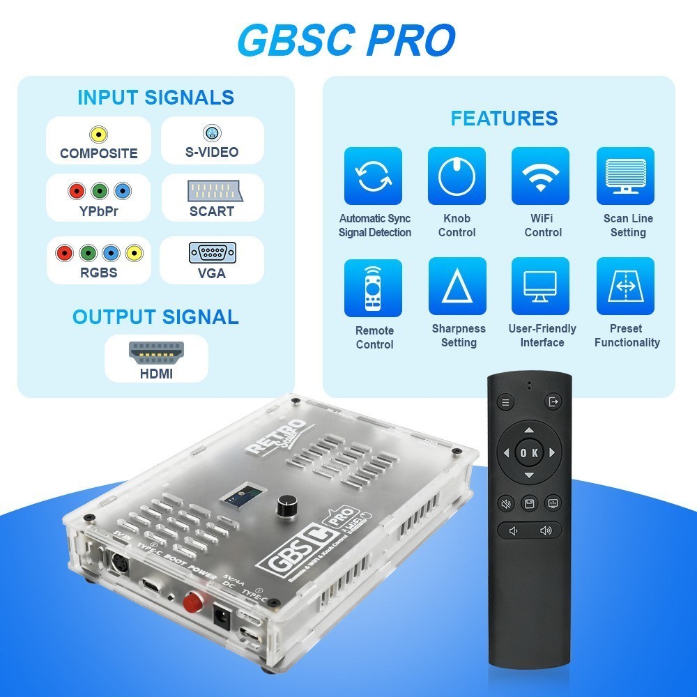 Retro GBSC Pro Video Converter Scart/RGB/YPBPR/VGA/AV/SV to HDMI-compatible