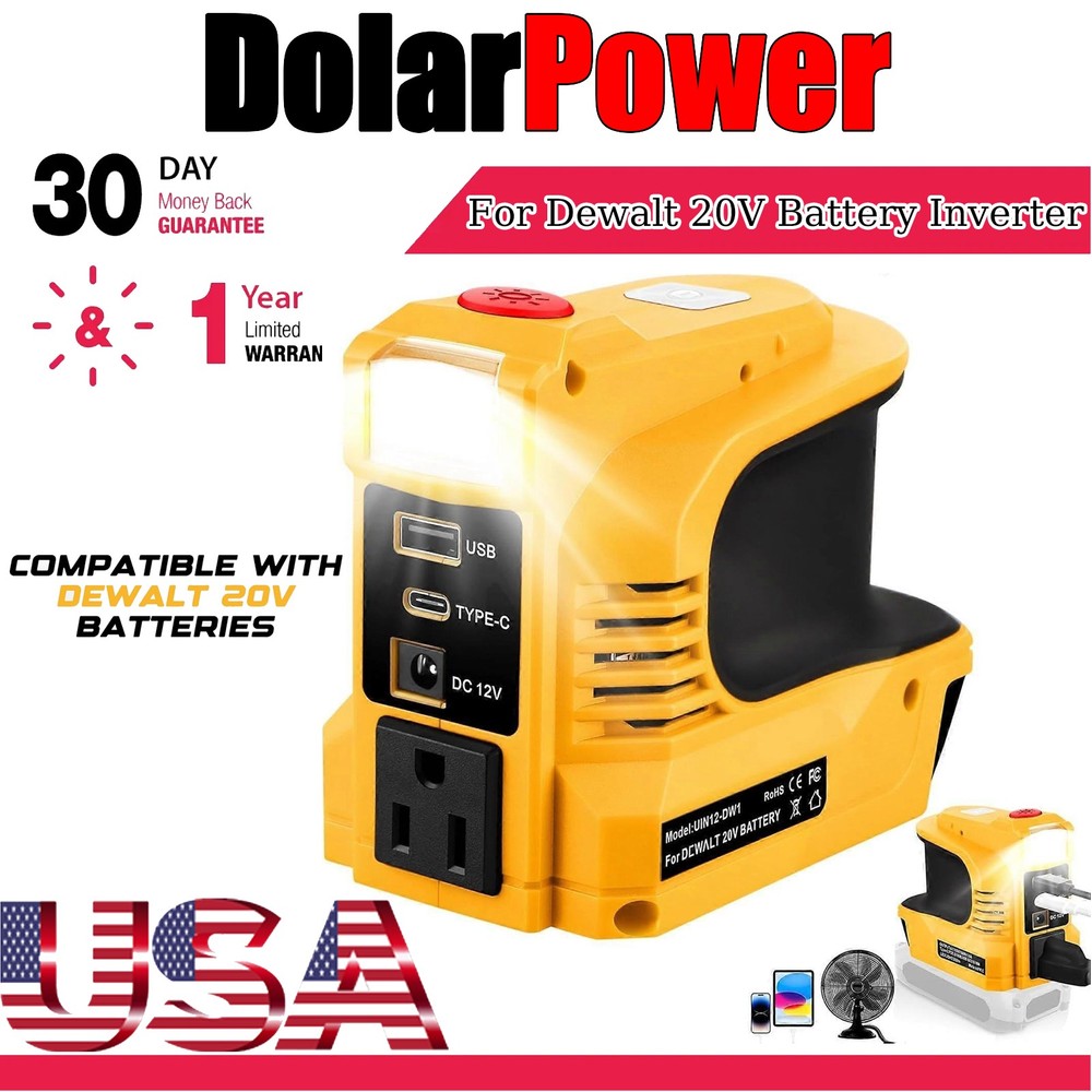 220W Power Inverter for DeWalt 20V Max Battery USB-C PD 18W LED Light AC 110V