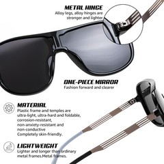 FEISEDY Polarized Sunglasses Men Mirrored One 58mm, Black Frame and Grey Lens