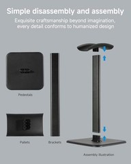Headset Stand – Headphone Holder for Desk with Aluminum Hanger Compatible Black