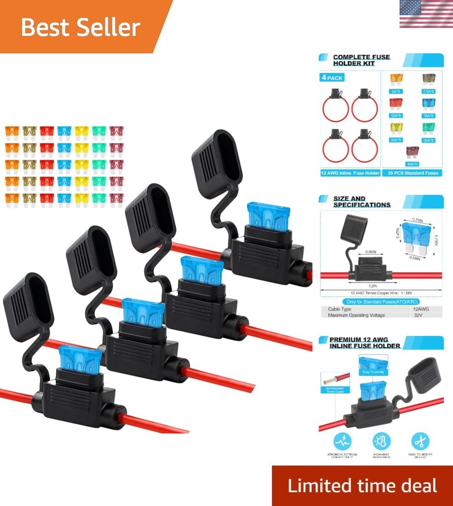 Durable Waterproof Inline Fuse Holder Set – 4 Packs & 35 Standard Fuses Included