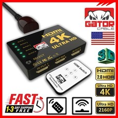 4K HDMI 2.0 Cable Splitter Switcher Box Hub IR Remote Control 5X1 Power 5 to 1