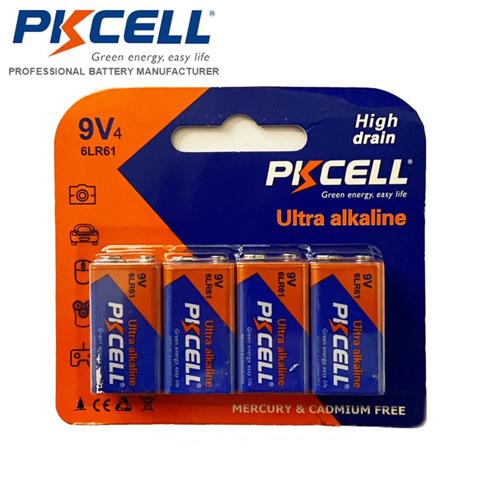 9Volt Batteries EN22 PP3 9V 6LR61 1604A Alkaline for smoke detector Count 4pcs