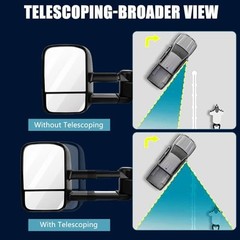 New Pair Towing Mirrors Manual Operated Textured Black Telescoping Trailer