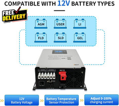 1200W Pure Sine Wave Inverter with AC Charger DC 12V to AC 120V Output Ups B….