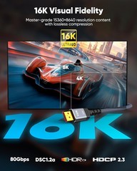80Gbps Displayport Cable 2.1 6.6FT, 16K@60Hz, 8K@120Hz, 4K@240Hz, DP 2.1 Cable 1