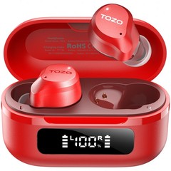 TOZO NC9 Hybrid Active Noise Cancelling Wireless Earbuds, Red | Refur