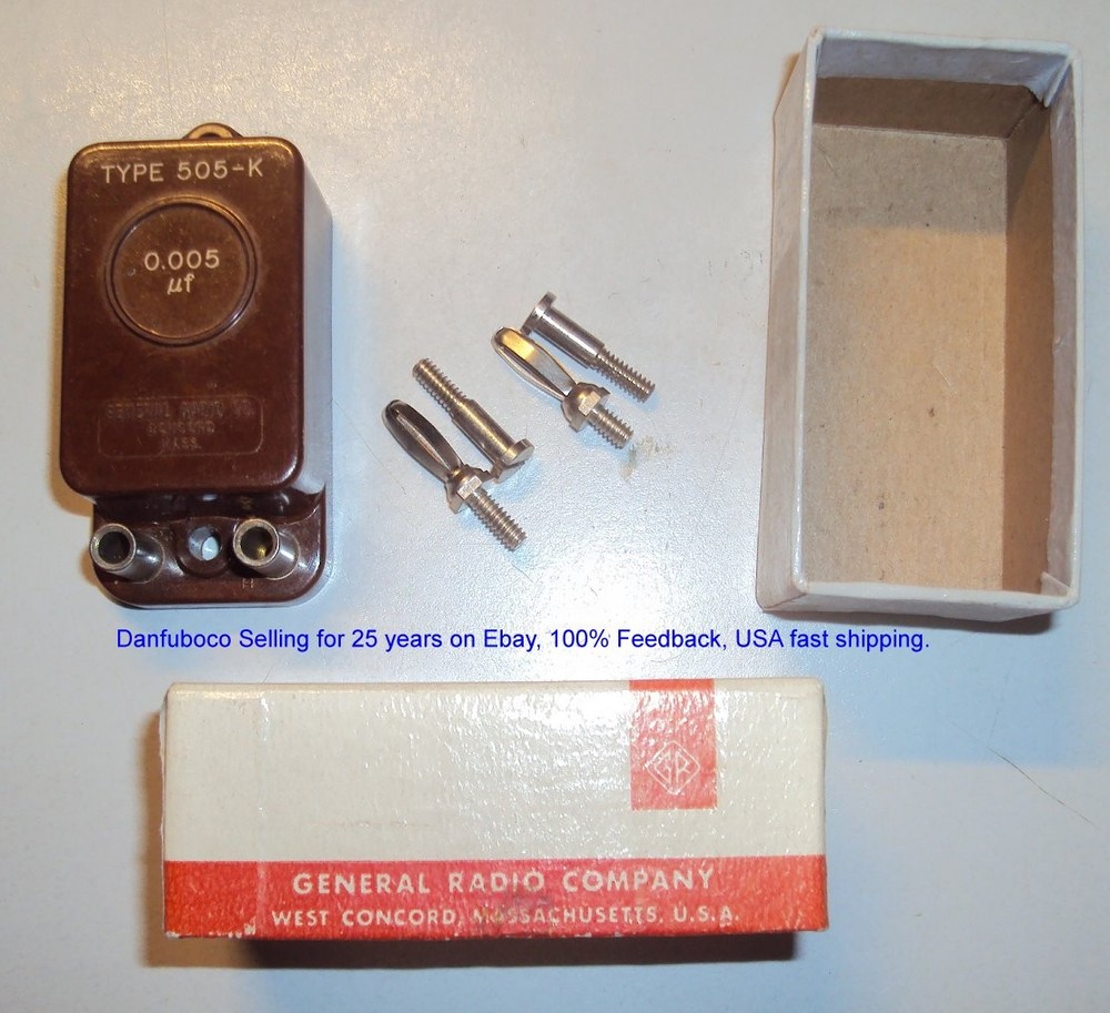 General Radio 0.005 uf Type 505-K Test LAB Capacitor in Box and Legs , VINTAGE.