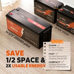 LiTime LiFePO4 12V 200Ah PLUS 200A BMS 2560W Lithium Battery for Off-Grid RV