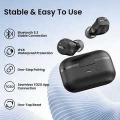 TOZO NC9 Wireless Earbuds with Hybrid ANC-Modes, IPX8 Waterproof, Refurbished