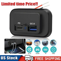 12-24V 4.8A Dual USB PD QC3.0 Car Boat RV Fast Charger Socket LED Power Outlet