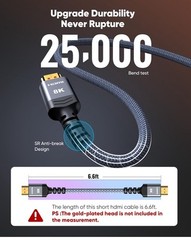 Highwings 8K 10K 4K HDMI Cable 48Gbps 6.6FT/2M, Certified Ultra High Speed HDMI