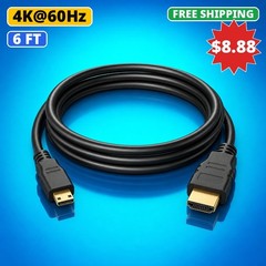 6FT Mini HDMI to Standard HDMI 4K Cable for Camera DSLR Camcorder Tablet to TV