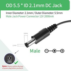 Security Camera AC/DC Power Adapter, 3ft, 12V 1A 100V-240V 2.1×5.5mm Power plug