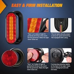 2 PCS Steel Trailer Light Boxes Red Amber Oval+ Red Marker Trailer Light Box