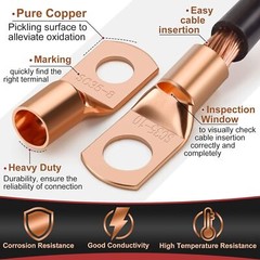 140/240X Battery Cable Lug Tinnrd Copper Ring Crimp Terminals Wire Connector Kit