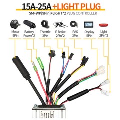 KT Controller 15A-50A 36/48V SM WP Plug Sine Wave Controller Electric Bike Sets