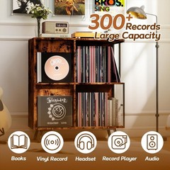 Record Player Stand Vinyl Storage Cabinet For Albums Speakers Rustic Wood