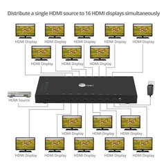 1×16 HDMI Splitter – 4K x 2K @30Hz & 1080p, HDMI 1.4 Deep Color, 3D, Plug & P…