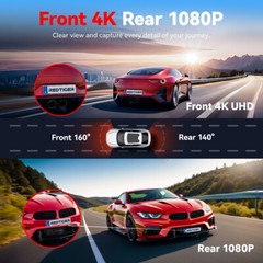 REDTIGER 64+128G A4 Dash Cam Front and Rear 4K Dash Camera 2″ Touch Screen