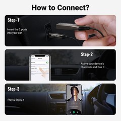UGREEN Aux to Bluetooth 6.0 Adapter 2.76 IN * 6.3 * 0.67 IN, Dark Grey