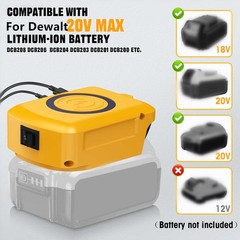 For Dewalt 20V Batteries Wireless Charger Adapter W/2-Port USB Type-C Port