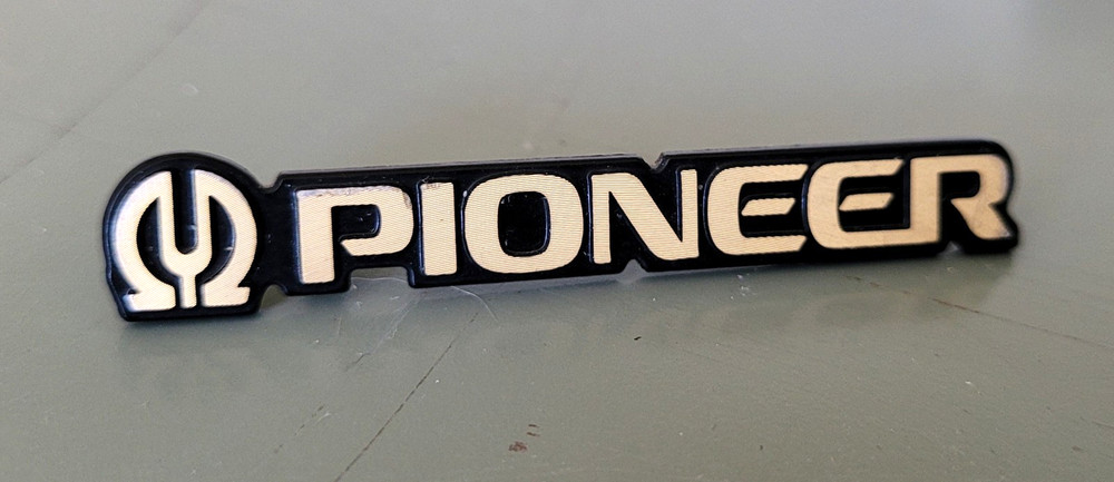 vtg PIONEER Receiver Component Badge Logo Decal PLASTIC / METAL studded Emblem