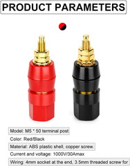 10Pcs M5 X 50Mm Speaker Binding Post, Pure Copper Screw Rod 4Mm Banana Socket Co