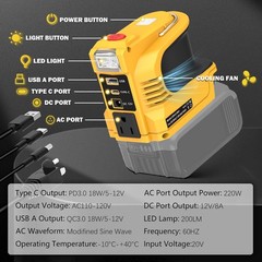 200W Portable Power Inverter Compatible For DeWALT 20V Battery DC 20V to AC 110V
