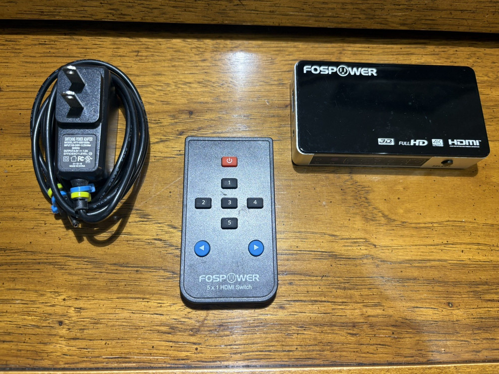 FosPower 5 Ports HDMI Switch with remote, power supply & cables-tested