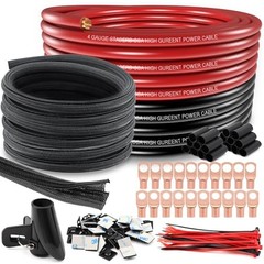 4 Gauge Amp Wire 50FT Battery Cable Calibre 4 Awg 50FT Wire+50FT Cable Sleeve