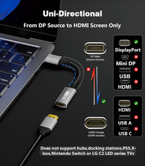 Active Displayport to HDMI Adapter (4K@60Hz,1440P/2K@120Hz) Uni-Directional DP 1