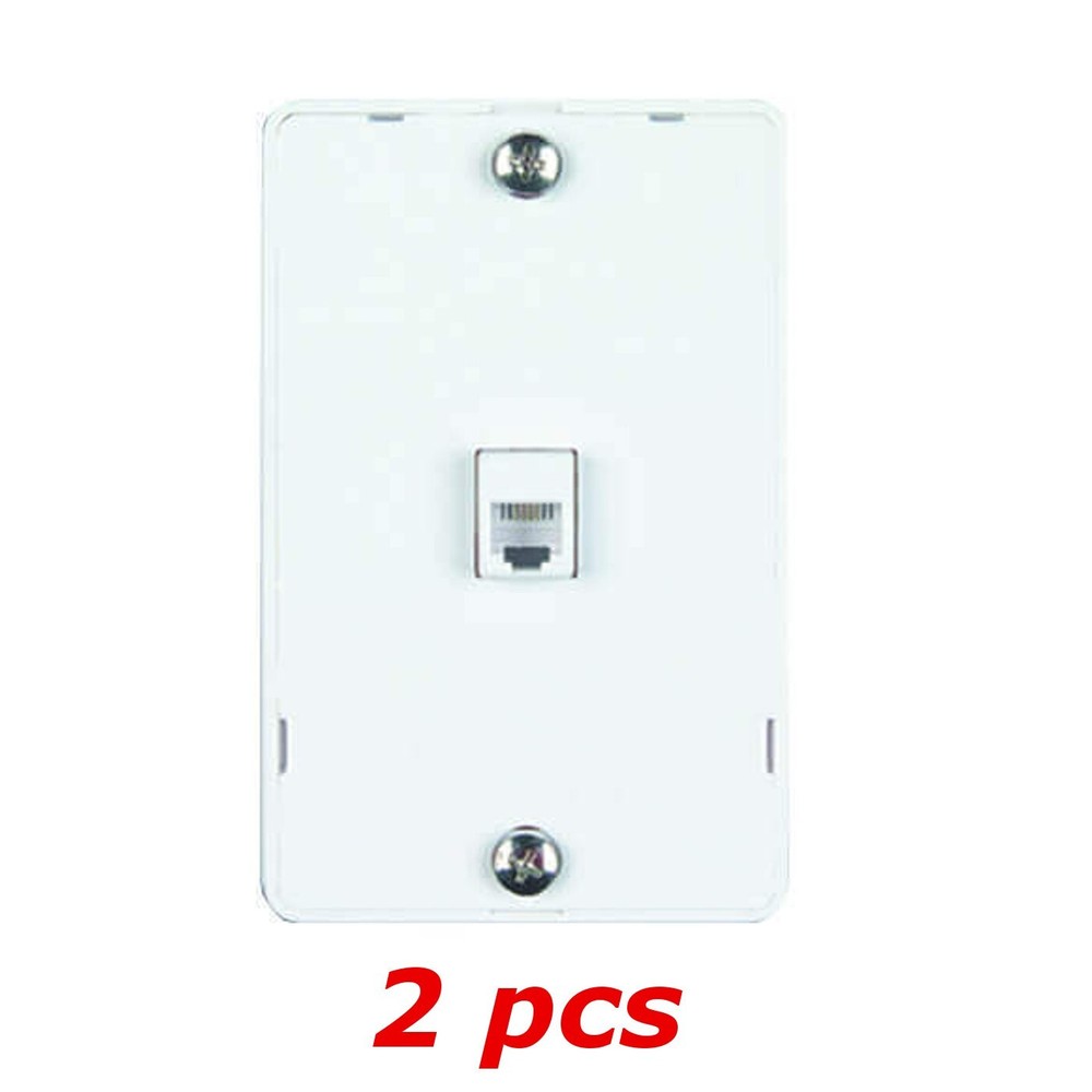 2 PACK – 1-Port Quick Mount RJ11 6P4C Wall Hanging Telephone Phone Plate – White