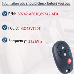 Key Fob Remote Control Compatible with Toyota 2004-2015 Tacoma/2007-2015