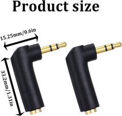 2 PCS 90° 3.5mm Male to Female Audio Adapter, Gold-Plated TRS Right Angle AUX Co