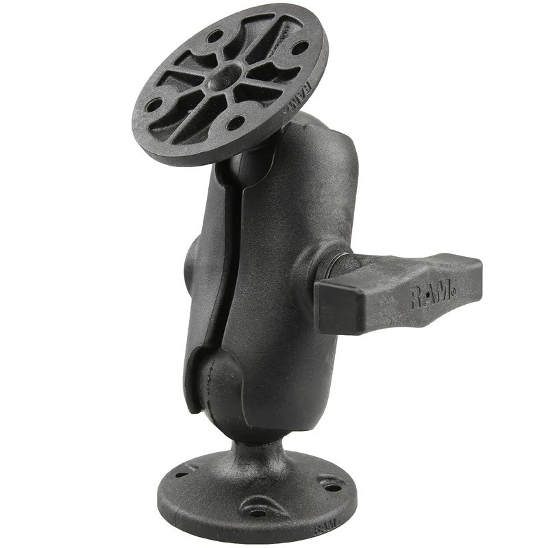 RAM Mount Bracket, Short Arm, 1.5″ Ball w/ Two 2.5″ AMPS Round Bases, RAP-101U-B