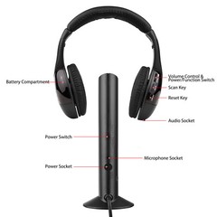 5 in 1 Wireless Cordless Headphones Headset with Mic for TV Watching Radio J4E3