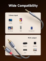Durable 6.6ft RCA to 3.5mm Audio Cable – High-Quality Sound for All Devices