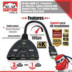 4K HDMI 2.0 Cable Auto Switch Switcher Splitter Adapter 3 In to 1 Out Devices
