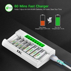 Rechargeable Batteries Charger LCD Fast Charger 8-Slot for Ni-MH AA AAA Battery