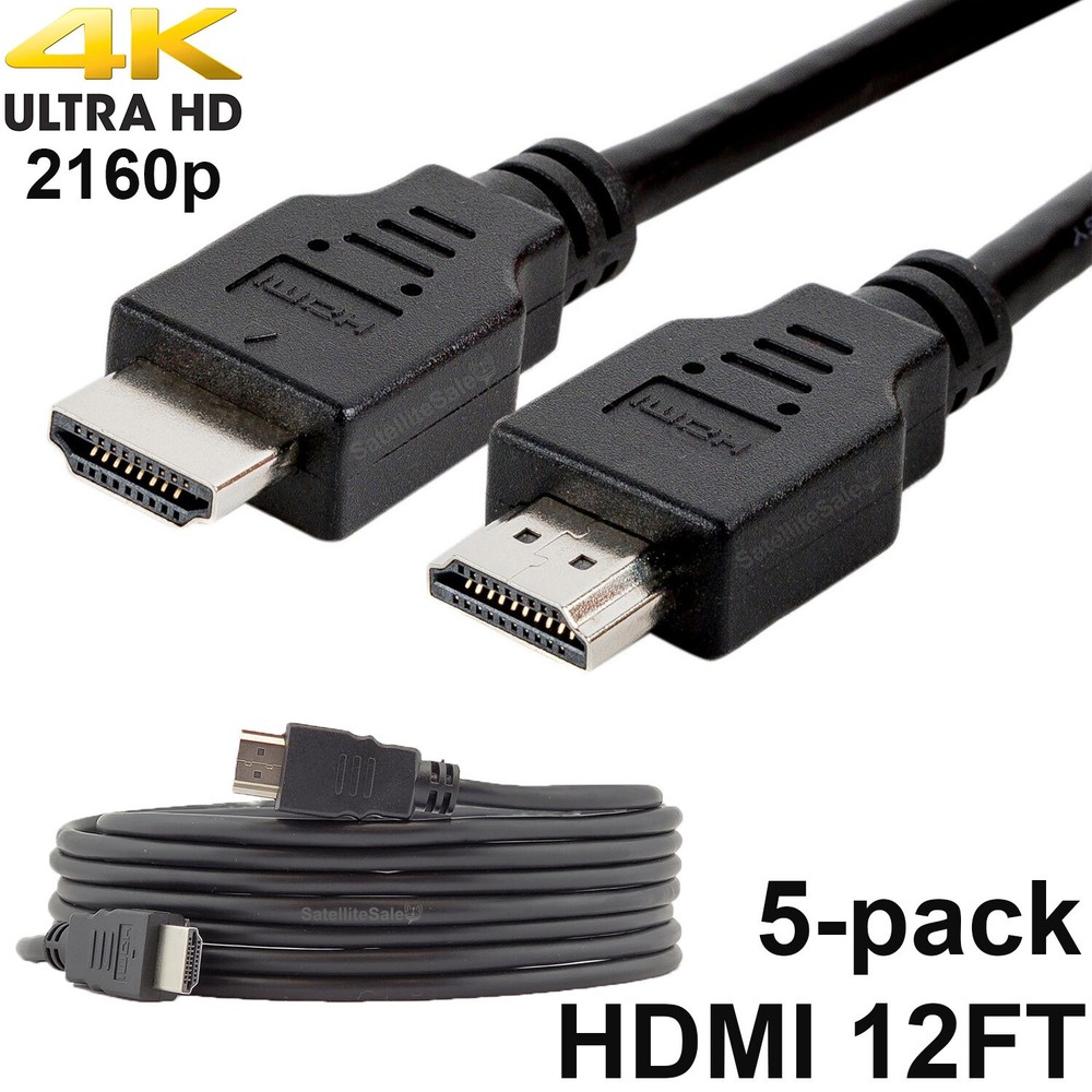Pack of 5 1.4 HDMI Cables 4K/30Hz 10.2Gbps PVC Black by SatelliteSale 12 feet