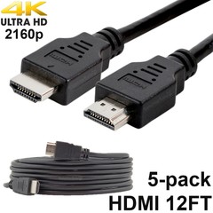 Pack of 5 1.4 HDMI Cables 4K/30Hz 10.2Gbps PVC Black by SatelliteSale 12 feet