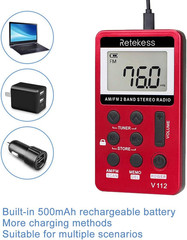 Retekess V112 Portable Pocket FM/AM Radio Mini Size Digital Rechargeable Walking
