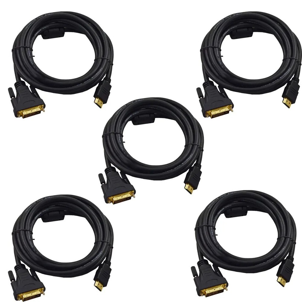 Premium 14ft HDMI Male to DVI Male Gold Adapter Cable HDTV 1080p LED LCD (5/pk)