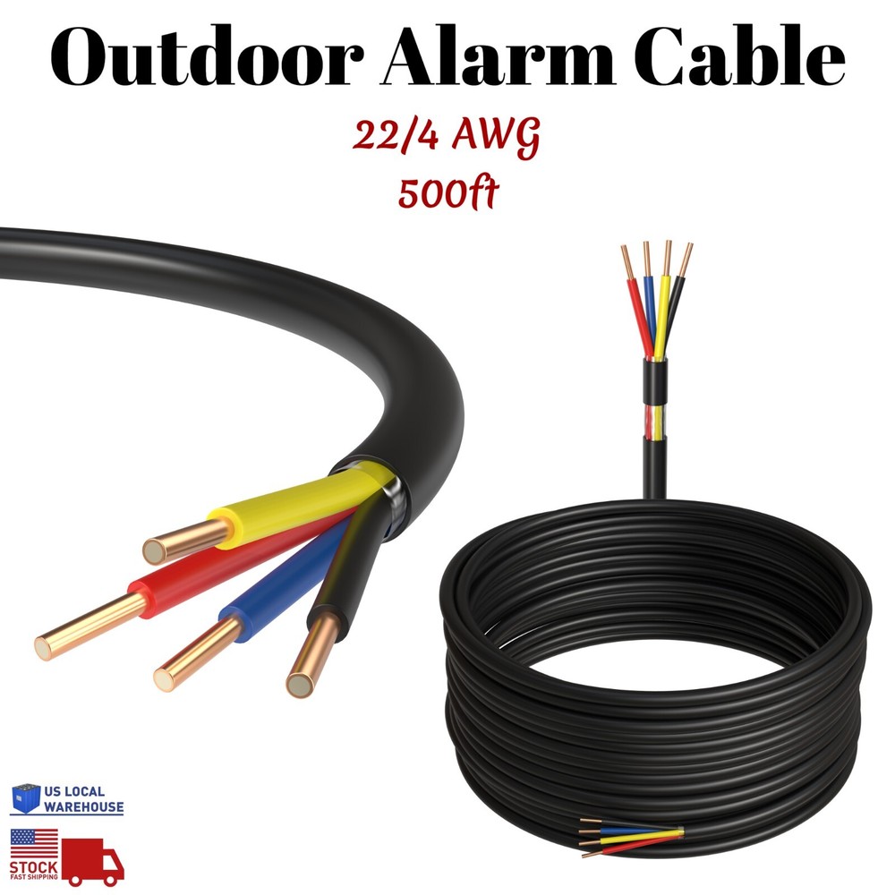 500ft Outdoor Alarm Security Cable 22/4 Gauge Solid CL2 Rated 4 Conductors CCA