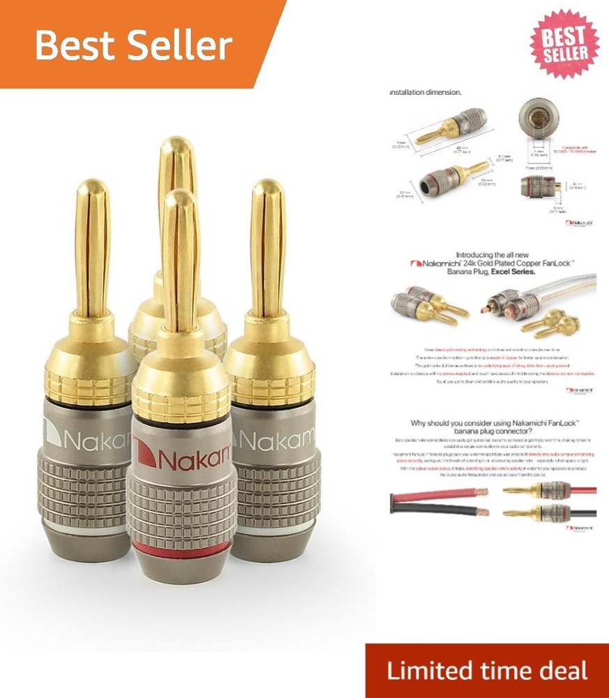 24k Gold Plated Banana Plugs with Non-Conductive Sleeves – 4 Pcs for Speakers