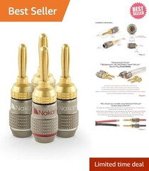 24k Gold Plated Banana Plugs with Non-Conductive Sleeves – 4 Pcs for Speakers