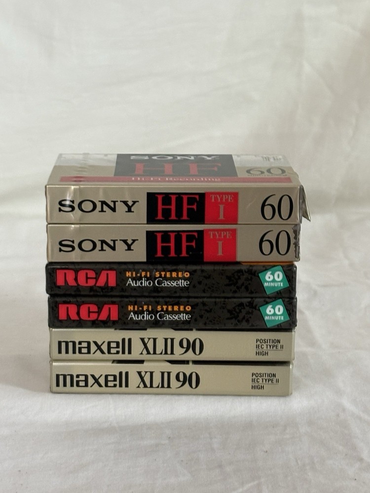 Sony HF60/Maxell XLII90/RCA HI-FI Audio Cassette Tapes Sealed New Lot of 6